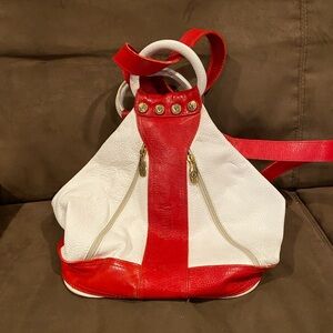 Vintage Valentina White and Red Leather Backpack Tote